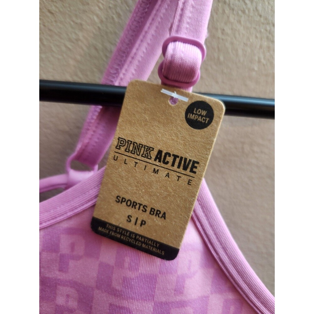 PINK Victoria's Secret Coral Pink Ultimate Light Lined Crop Sport Bra Size S NWT - Picture 2 of 5